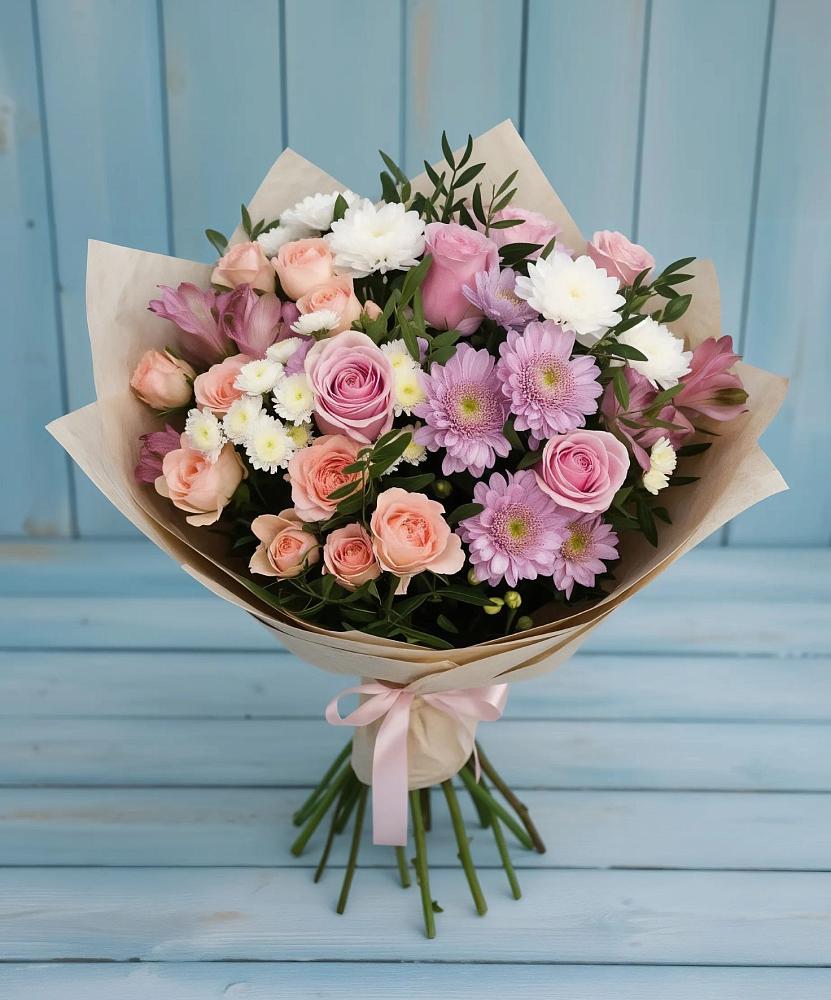 Букет цветов из: Хризантемы, Розы и Альстромерии в городе Мегион