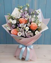 Букет цветов из:  Лизиантусы, Розы, Альстромерии и Гипсофила #REPLACE_PRED# городе Мегион