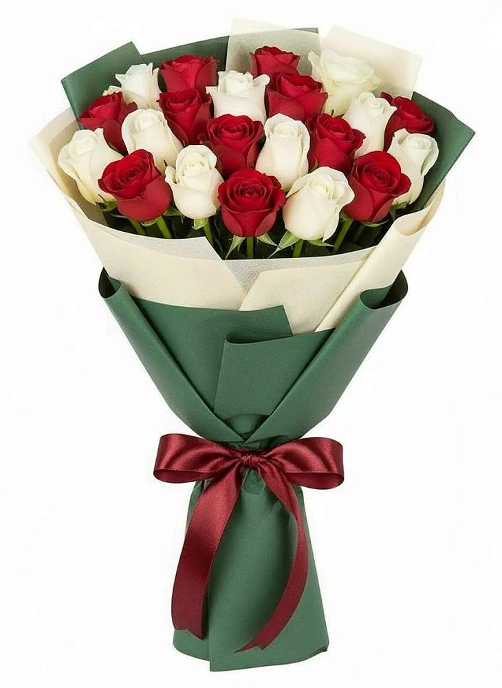 Букет Микс из красных и белых роз в городе Мегион