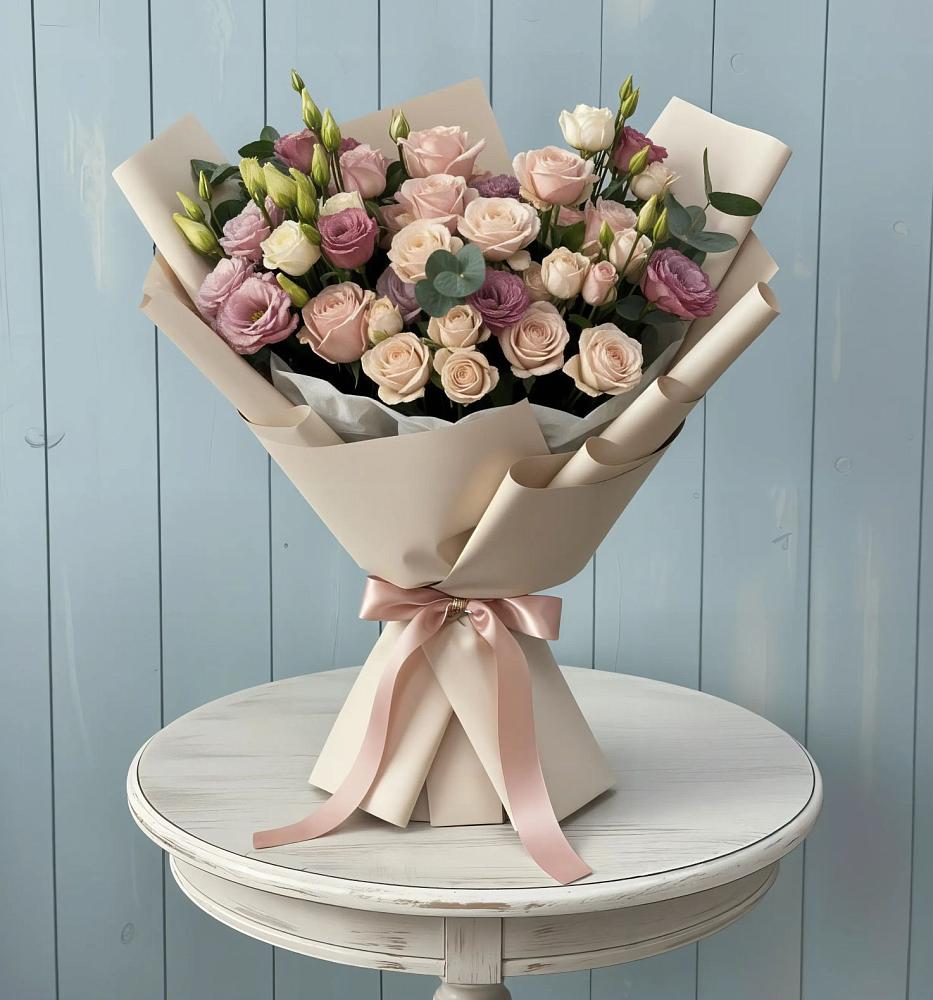 Букет цветов из: Розы и Лизиантусы в городе Мегион